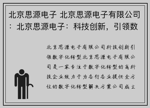 北京思源电子 北京思源电子有限公司：北京思源电子：科技创新，引领数字化转型